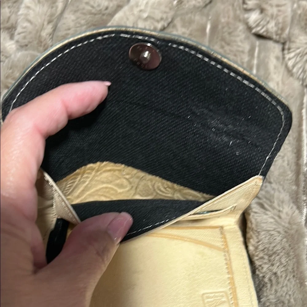 Cream and Brown Leather Wallet with Intricate Design
